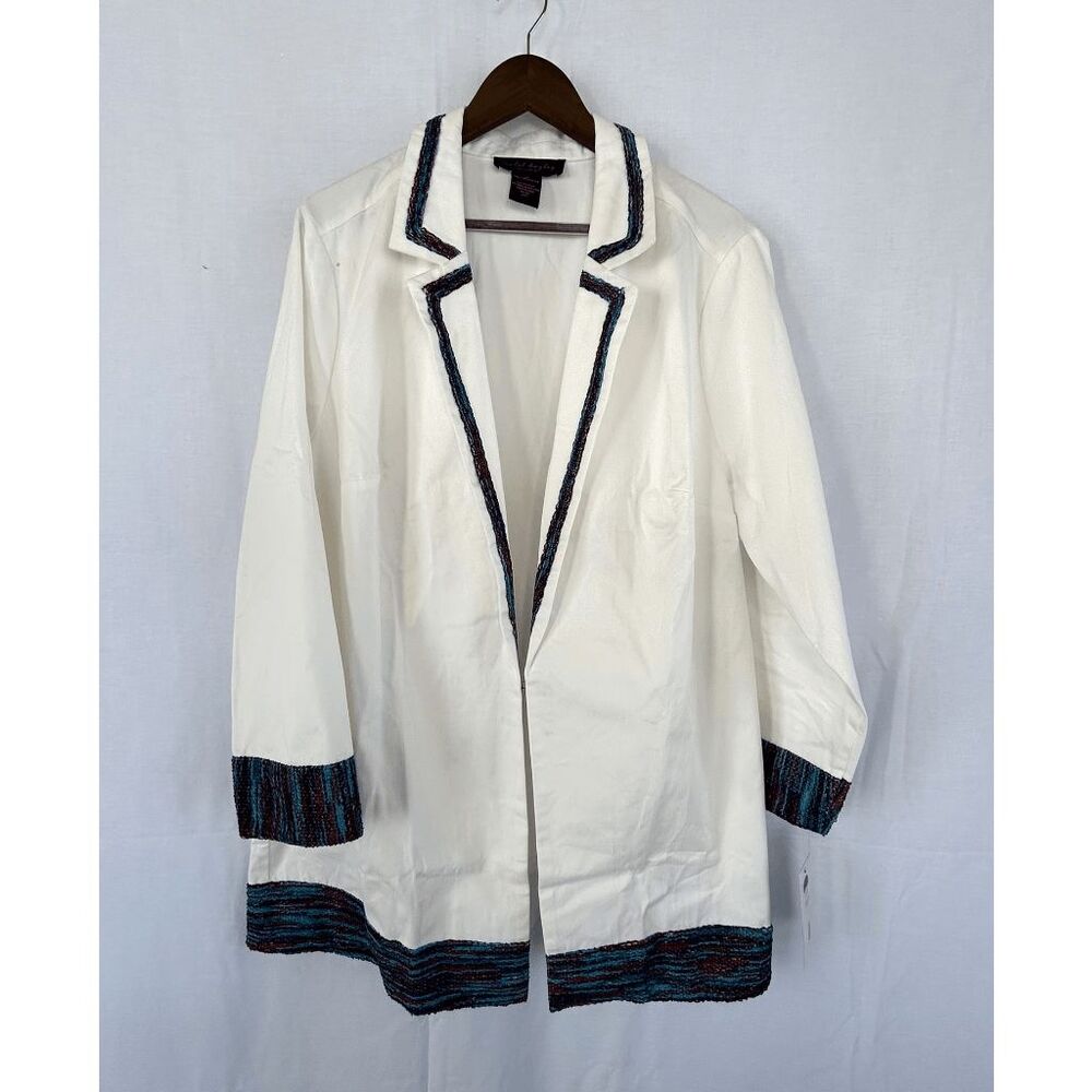 Isabel Hayley 100% Cotton Lightweight Jacket, White w/Blue Felt Trim 20W, NWT